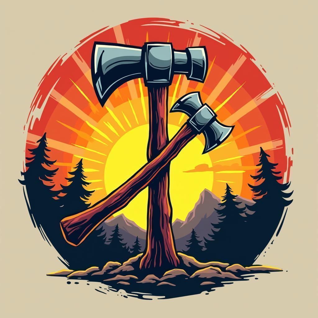 Bold Pop Art Logo of Hammer and Axe