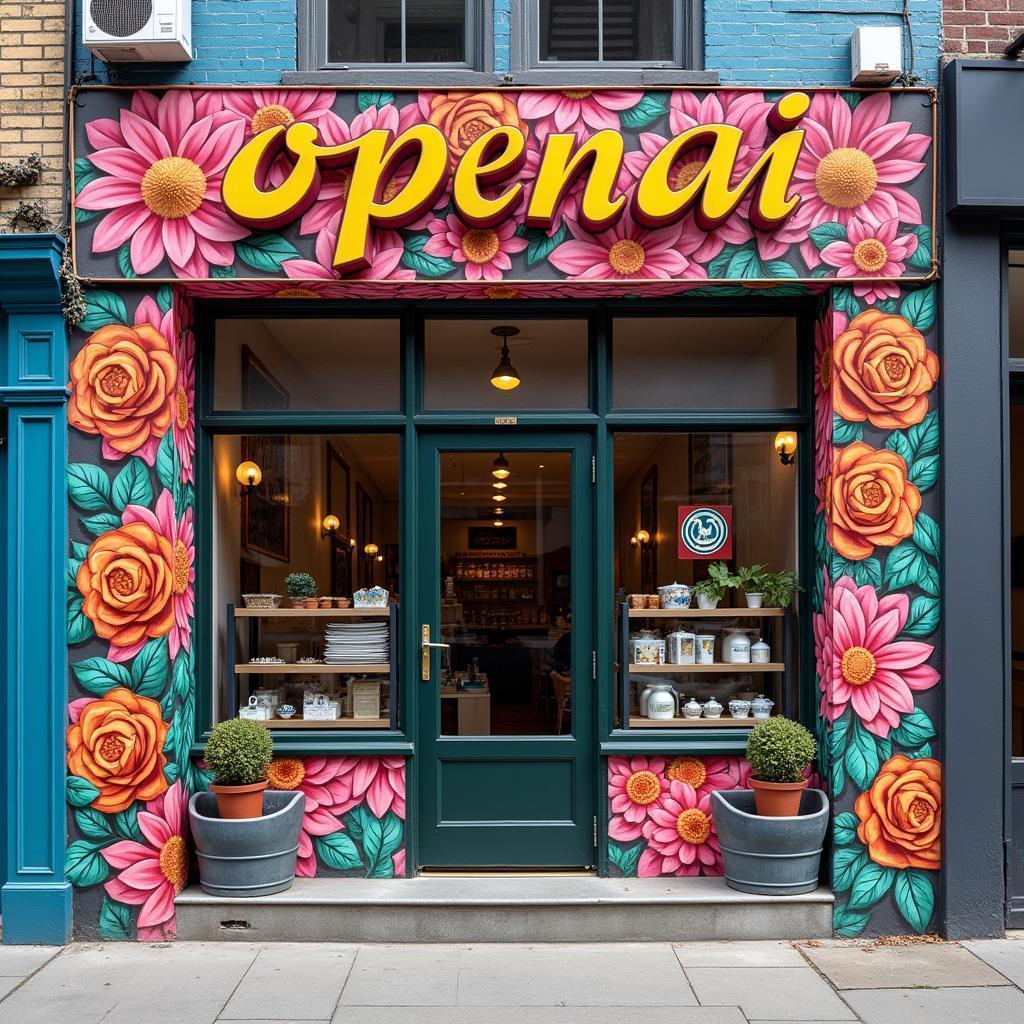 Floral OpenAI Storefront Mural in Flowing Letters