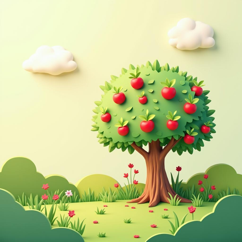 Flat Color Cutout Garden With Apple Tree