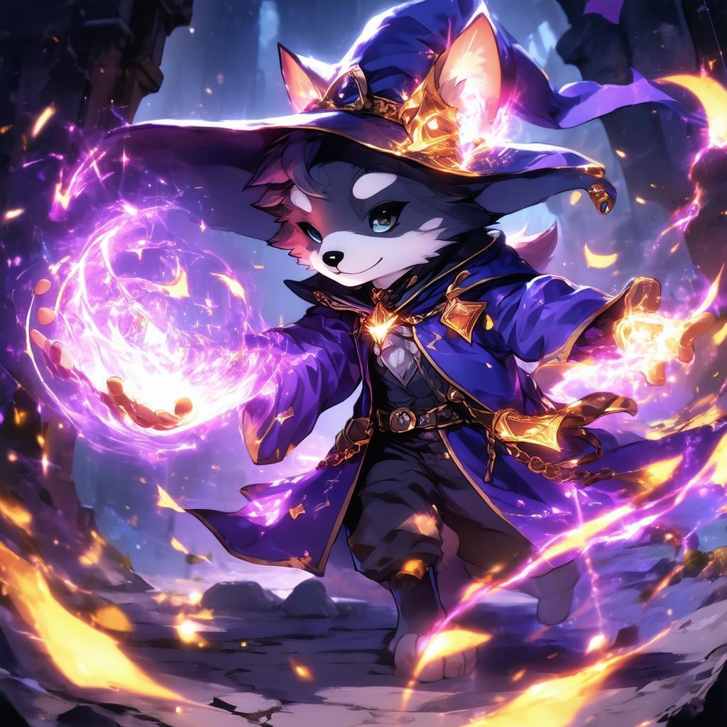 Chibi Dog Sorcerer Casting a Powerful Spell