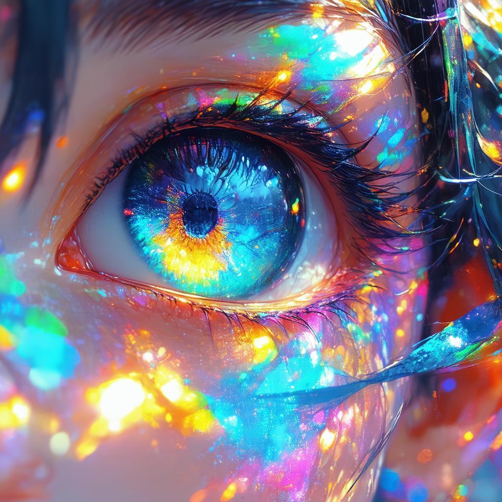 Vivid Anime Eye Glowing in Deep Black