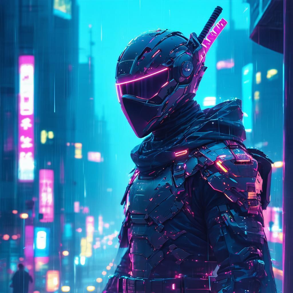 Neon Cyber Ninja in a Matte Helmet