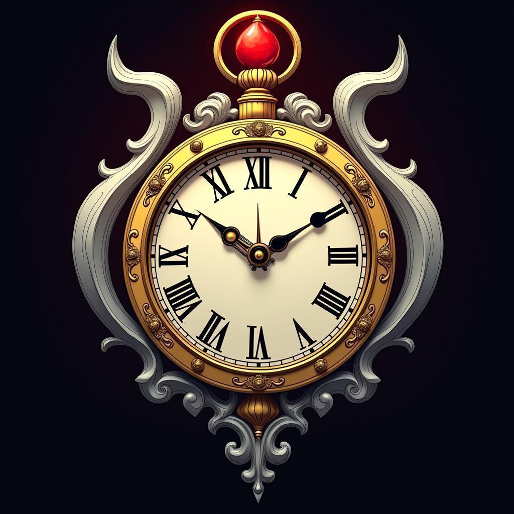 Golden Spheric Clock Mechanism With Red Jewel
