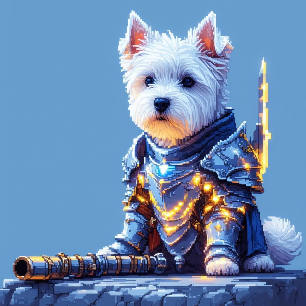 Pixel Terrier in LED Armor With Cannon