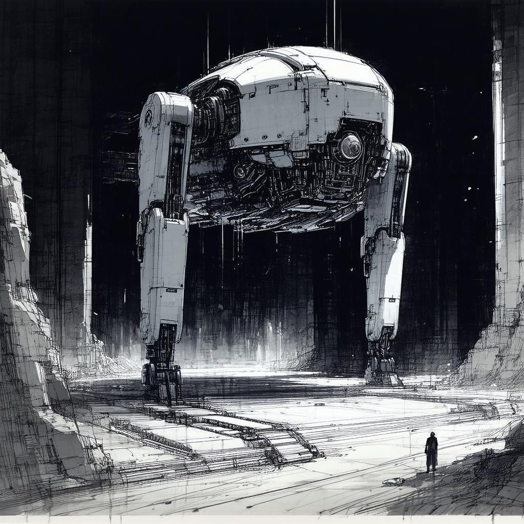 Pencil Sketch of a Menacing Floating Robot