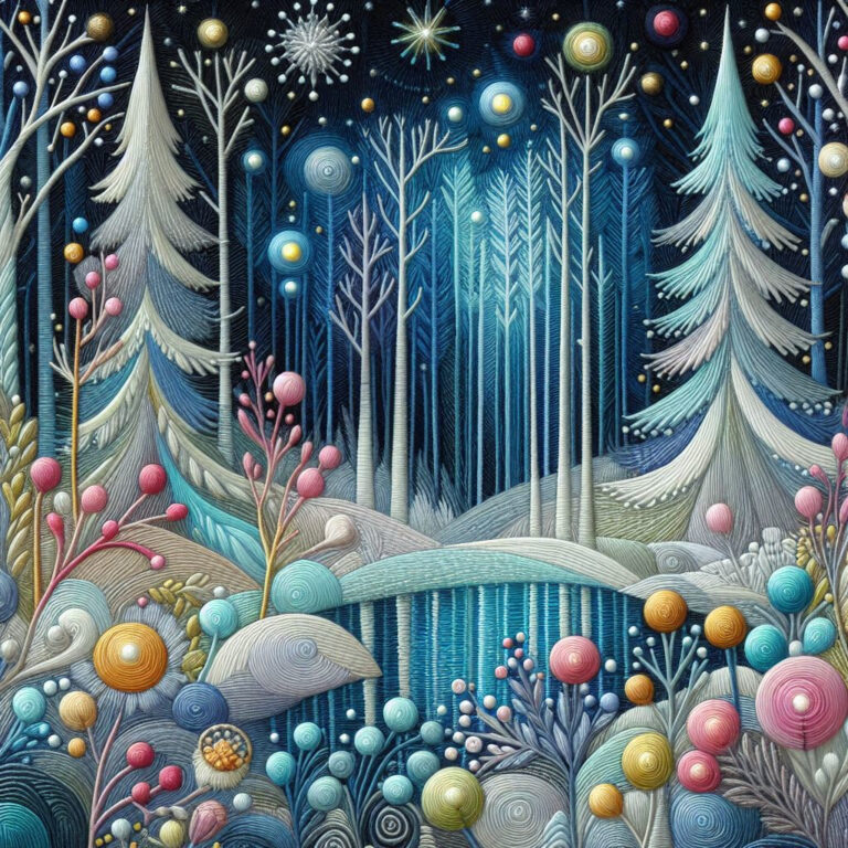 Whimsical Twilight Forest with Glowing Orbs