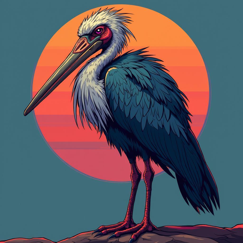 Shoebill Stork Mecha Poster With Iridescent Accents