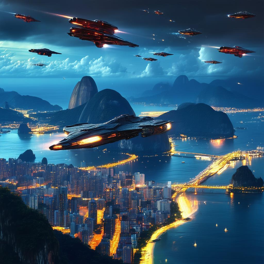 Futuristic Spaceships Attack Rio at Night