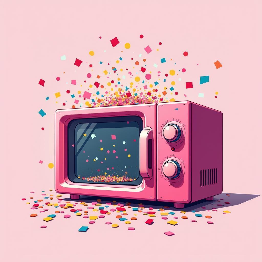 Pink Microwave Exploding With Bright Confetti