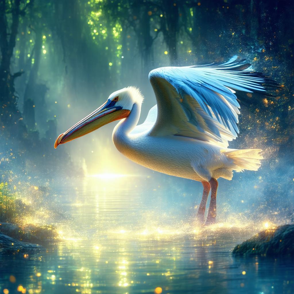 Majestic Rune Adorned Pelican Over Mystic Realm