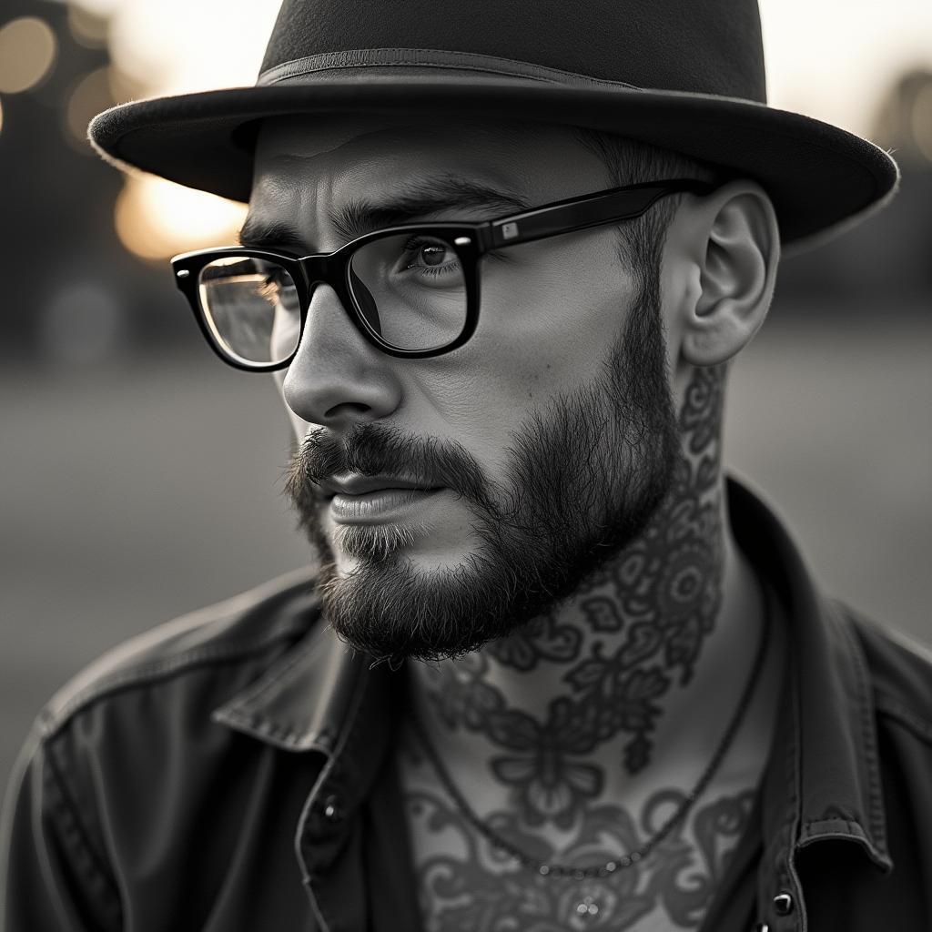 Tattooed Man in Gritty Fomapan Black and White