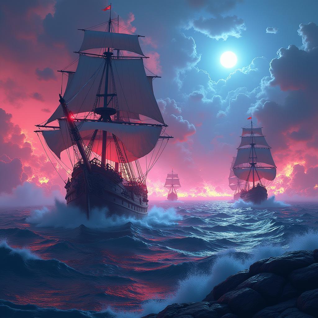 Cyberpunk Pirate Battles on Vivid Seas