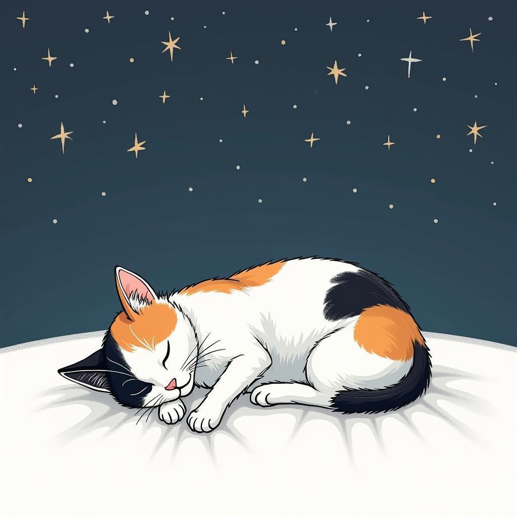Whiteboard Calico Cat Sleeping Under Stars