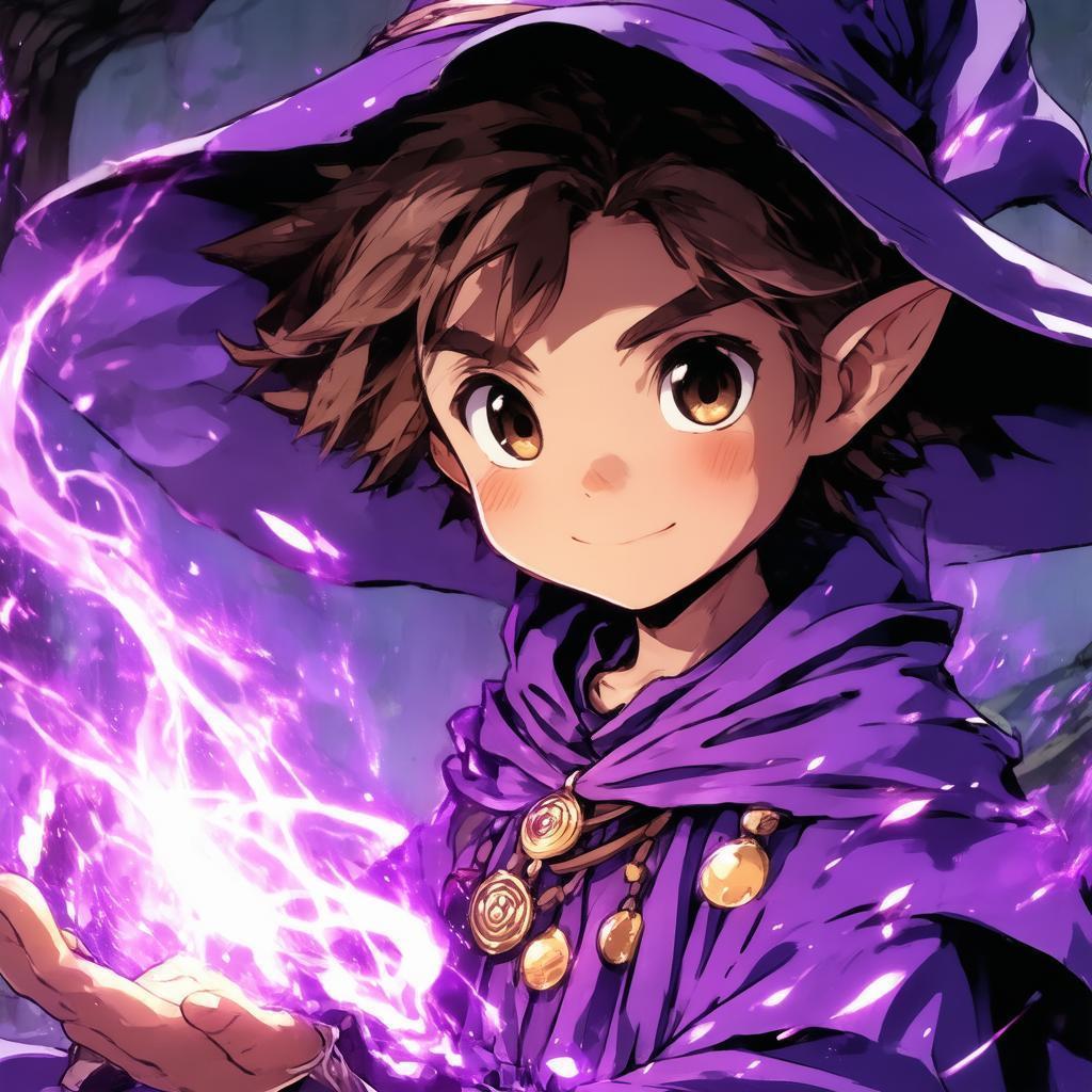 Halfling Wizard in Purple Robes Manga Portrait