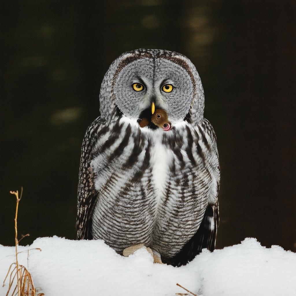 Great Gray Owl With Prey on CineStill