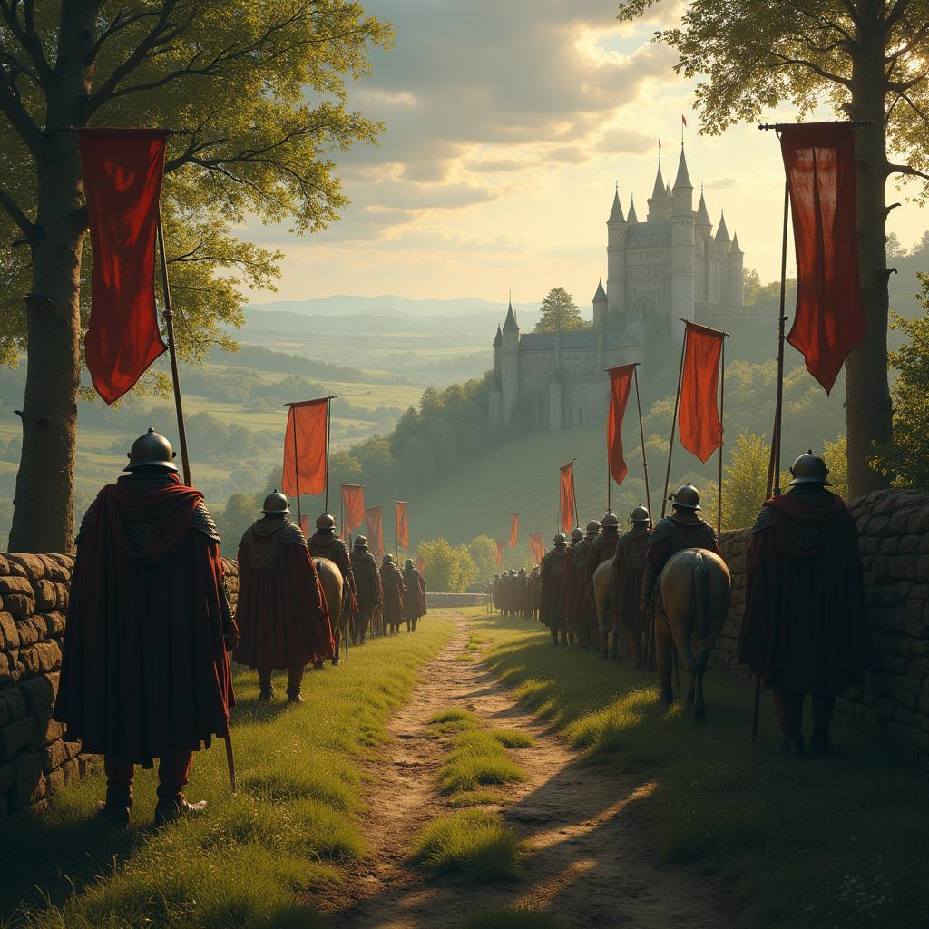 Epic Shire Landscape With Marching Banners