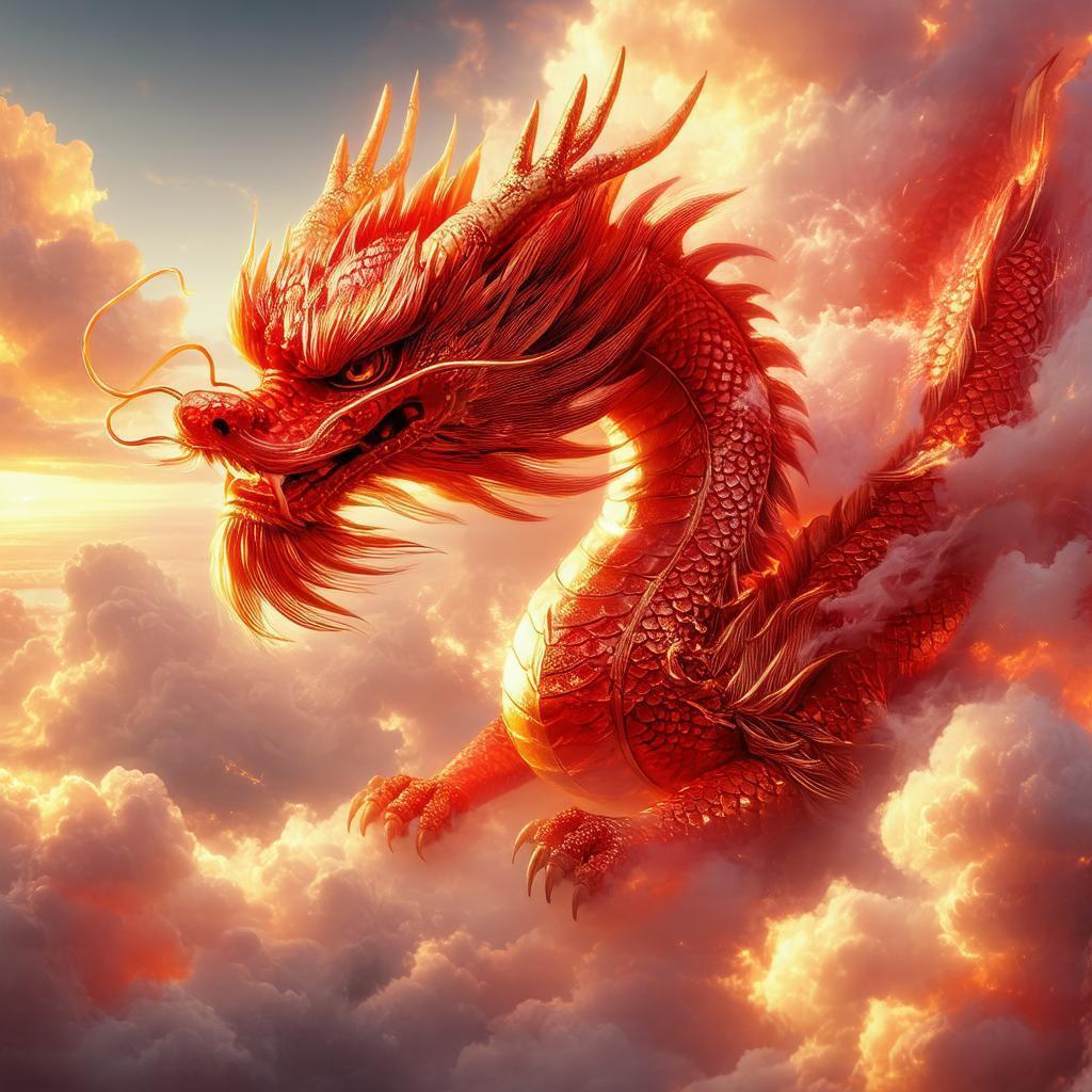 Red and Gold Dragon Soaring in Manga Style