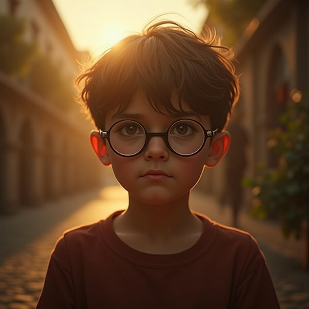 Boy With Glasses in Warm Nostalgic Light