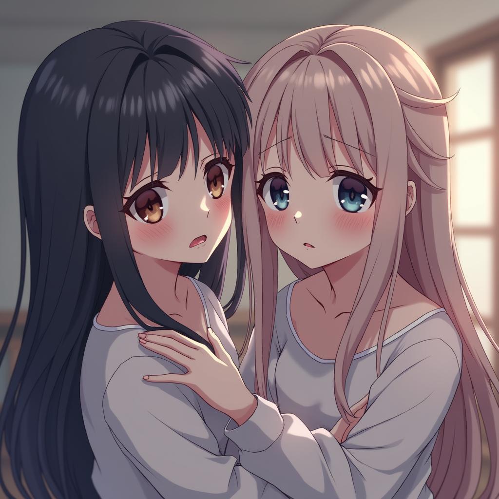 Two Sad Anime Souls in Pastel Light