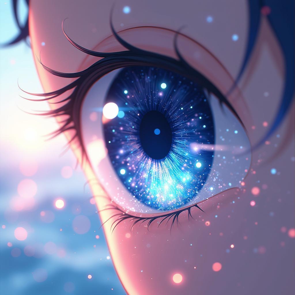 Anime Eye Amid Glistening Water Droplets