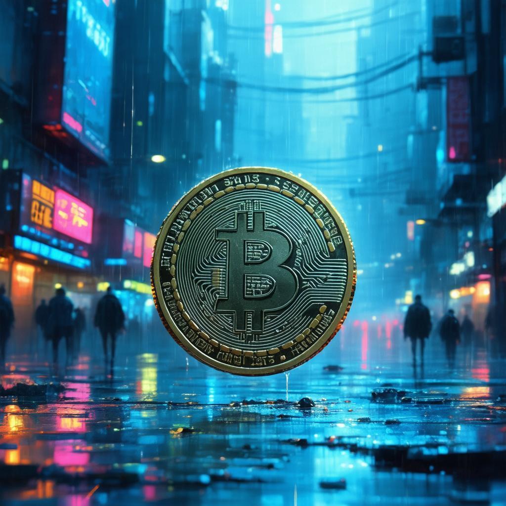 Intricate Coin Afloat in Neon Cyberpunk City