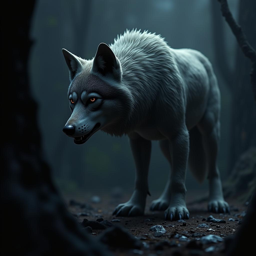 Fantasy Timberwolf in Dramatic Chiaroscuro Render