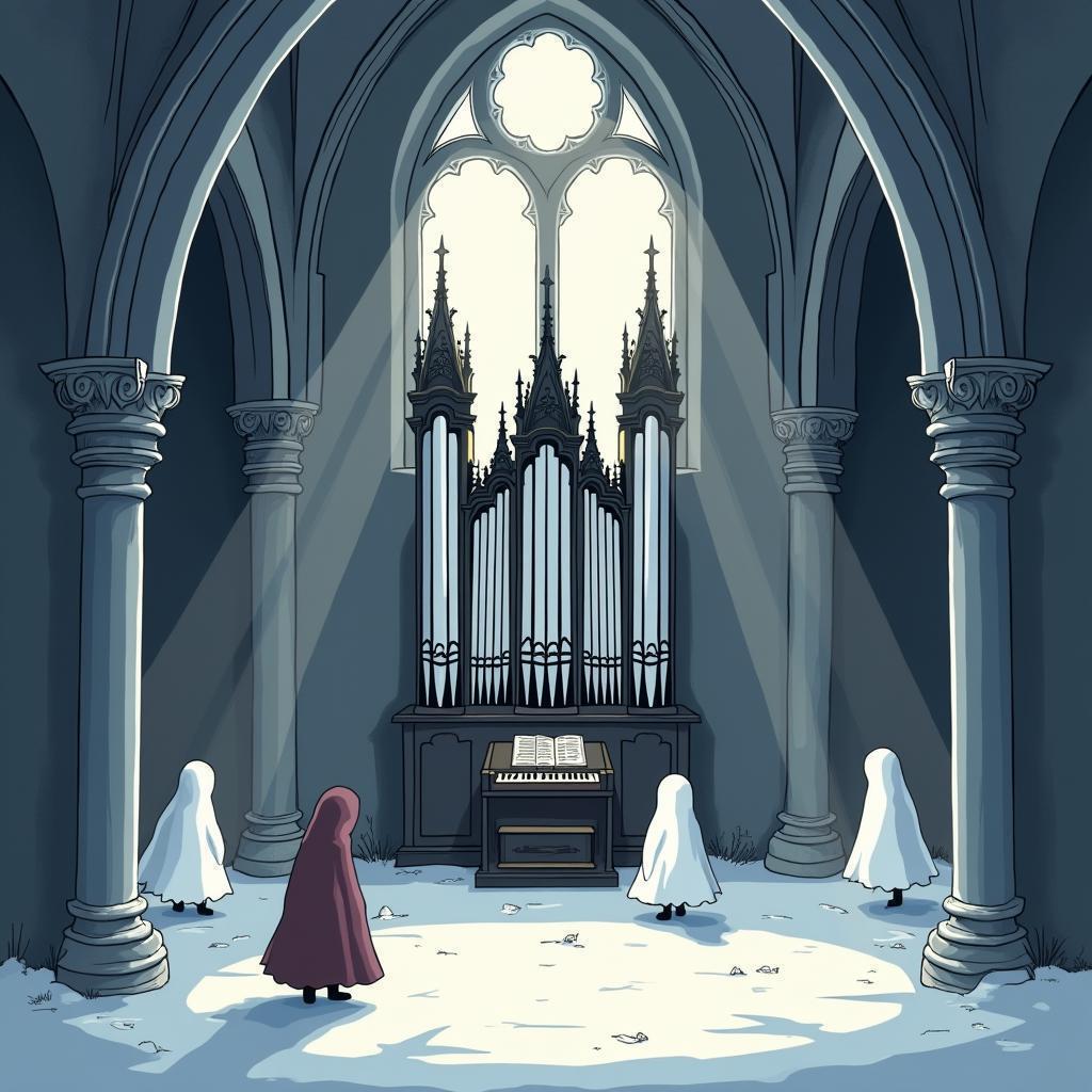 Ghostly Gothic Pipe Organ in Winter Light