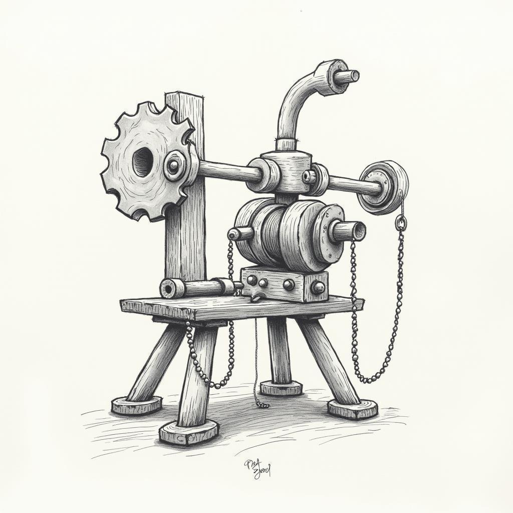 Whimsical Rube Goldberg Machine in Pencil