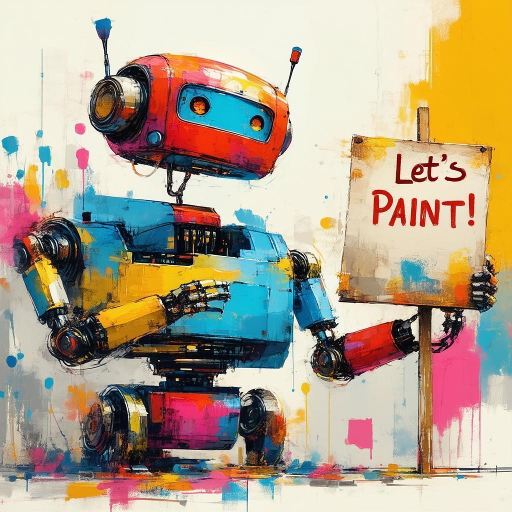 Robot Hoisting a Let's Paint Sign