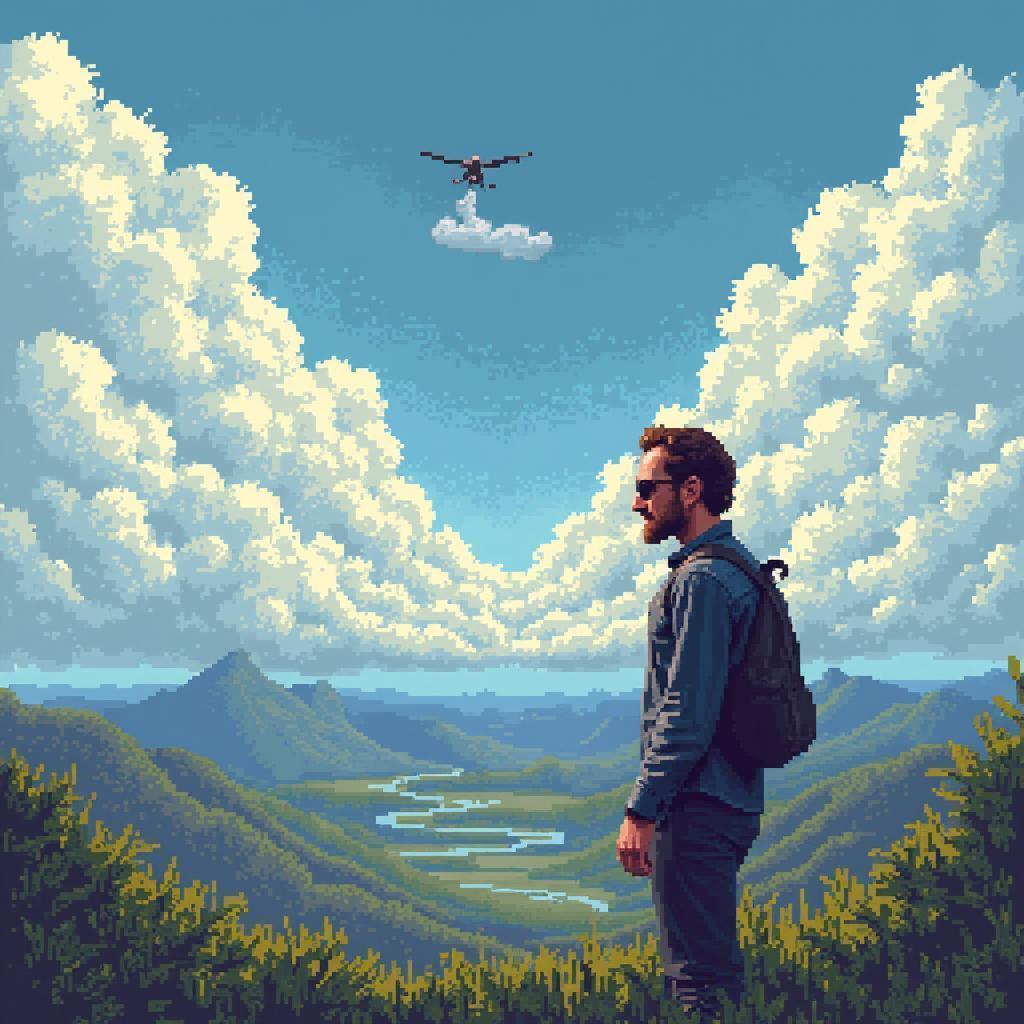 Pixel Art Nicolas Cage Under Cloudy Skies
