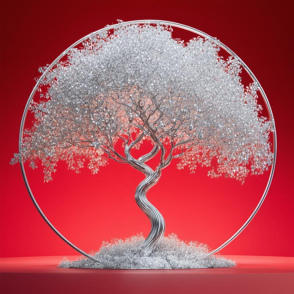 Silver Tree Aglow on Deep Red Ground