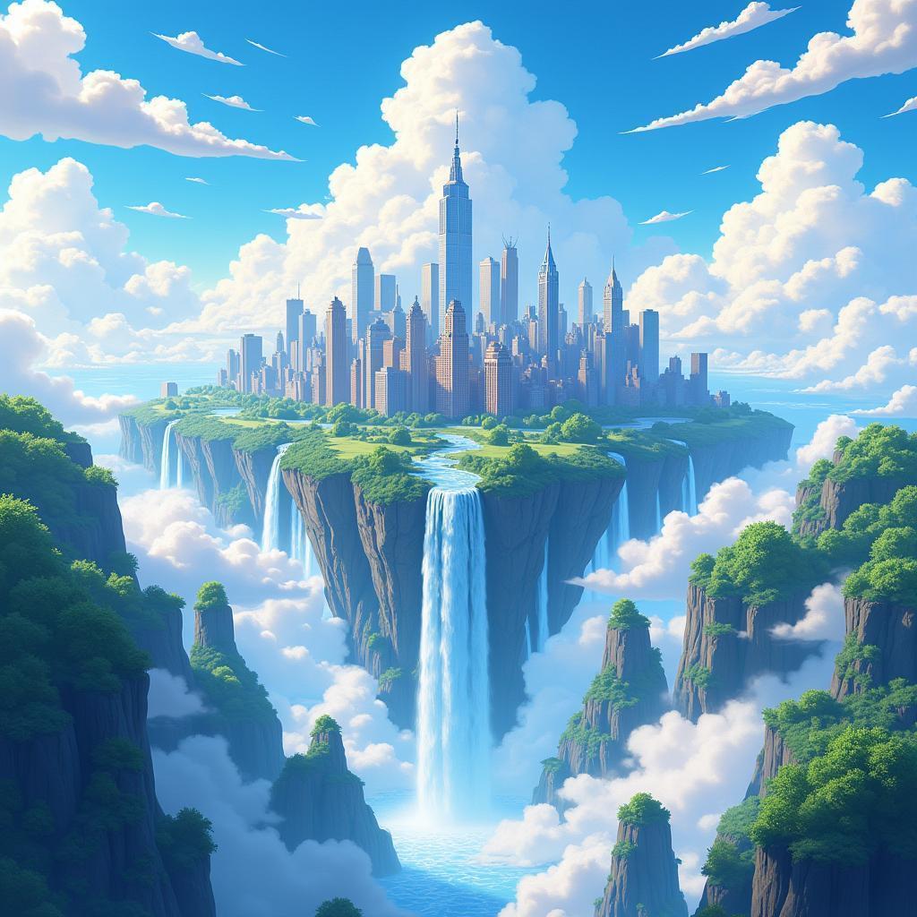 Anime New York Floating Among the Clouds