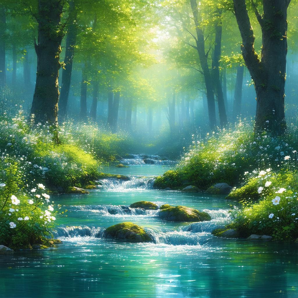 Serene Anime Stream With White Flowers