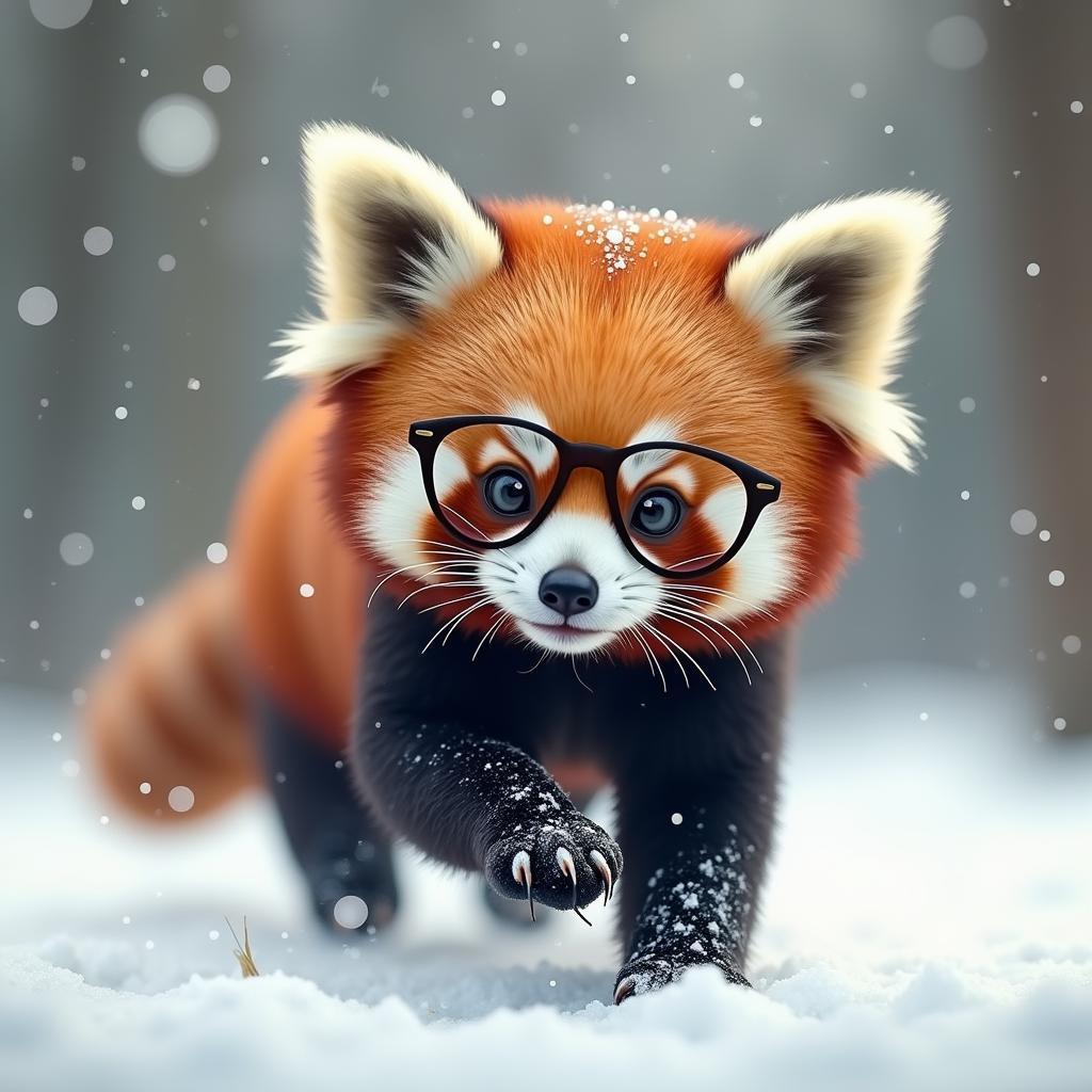 Dapper Red Panda Frolicking Through Snow