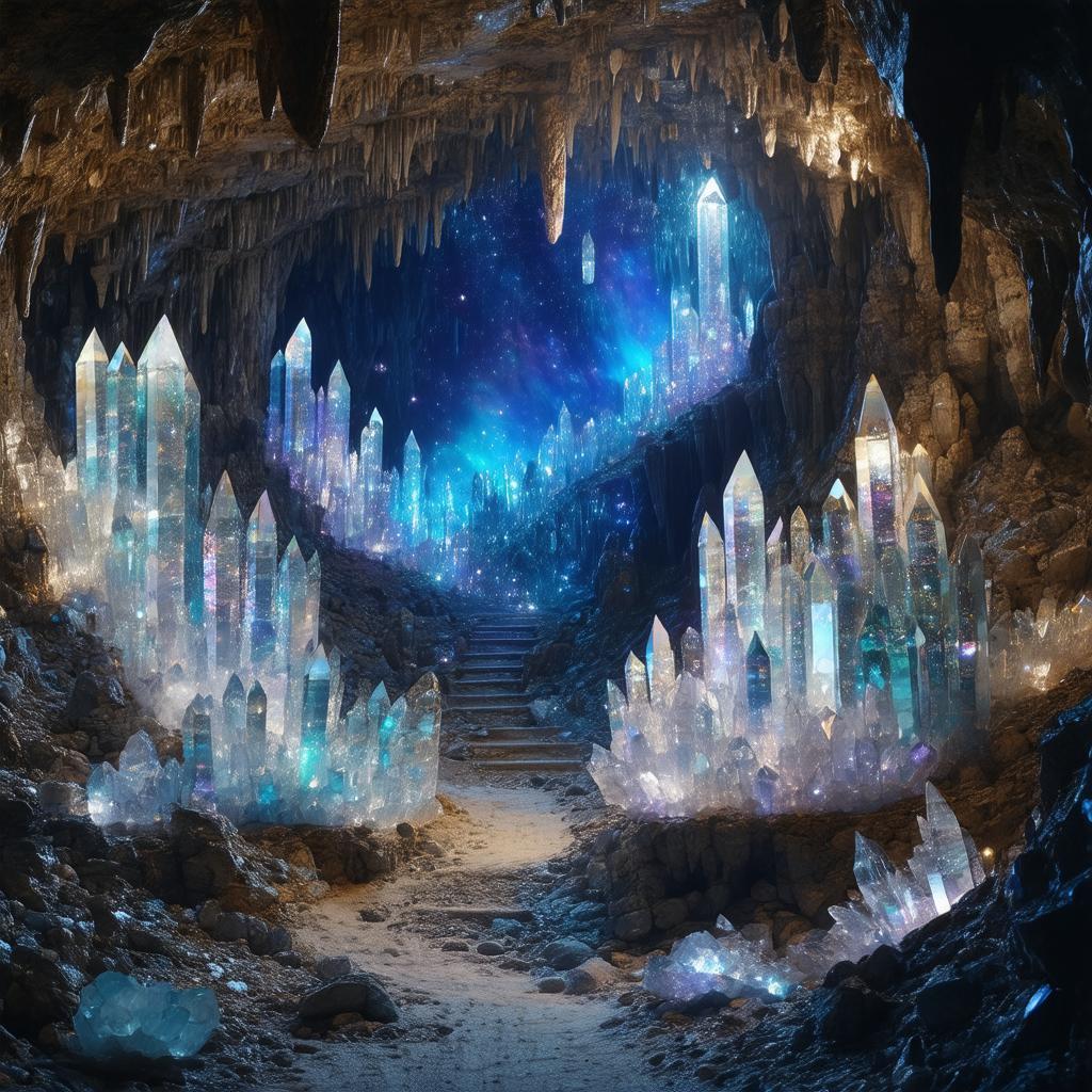 Stop Motion Crystal Cave Under Nebula Skies