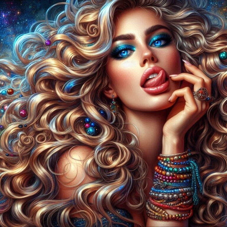 Fiery-Haired Woman with Fantasy Accents