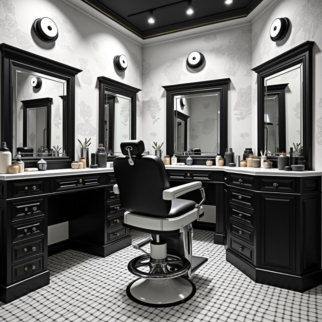 Stylish Monochrome Barber Shop in 3D