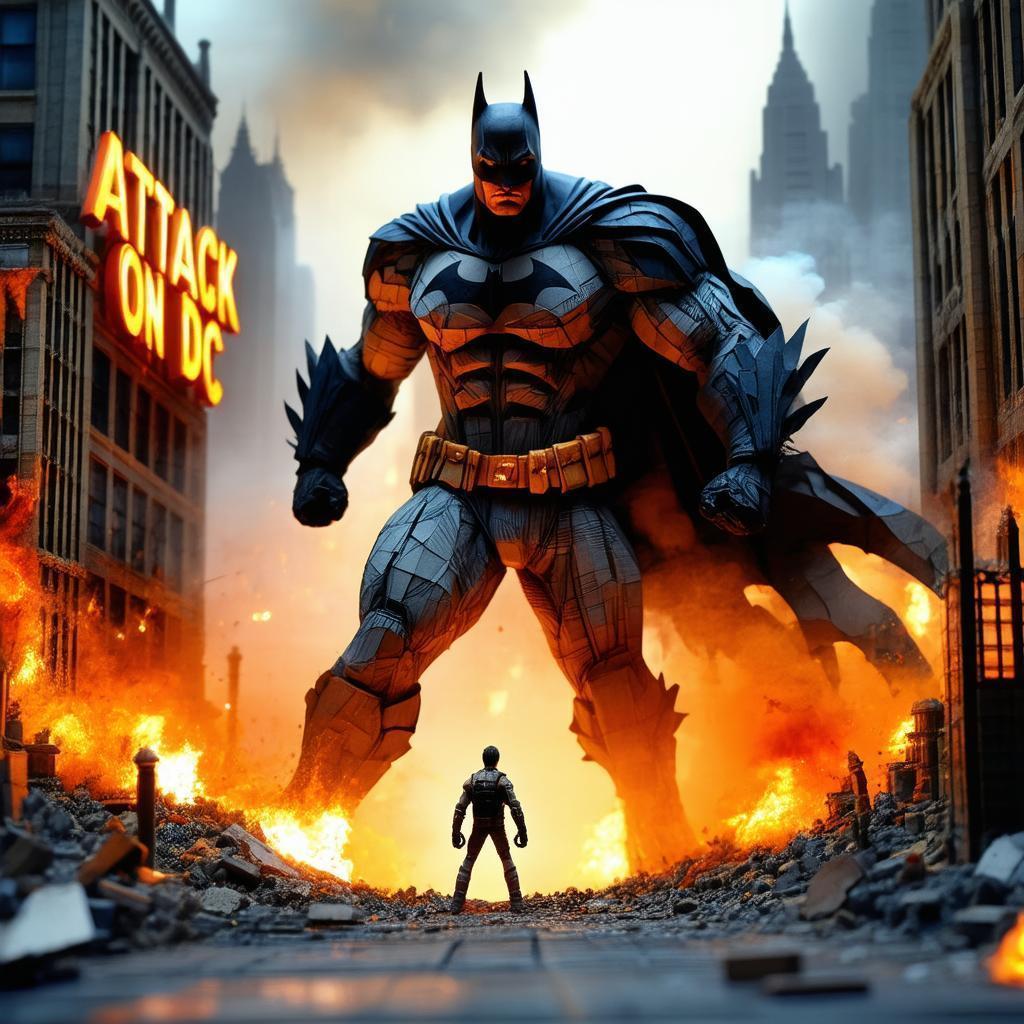 Colossal Clay Batman Stomps a Burning City