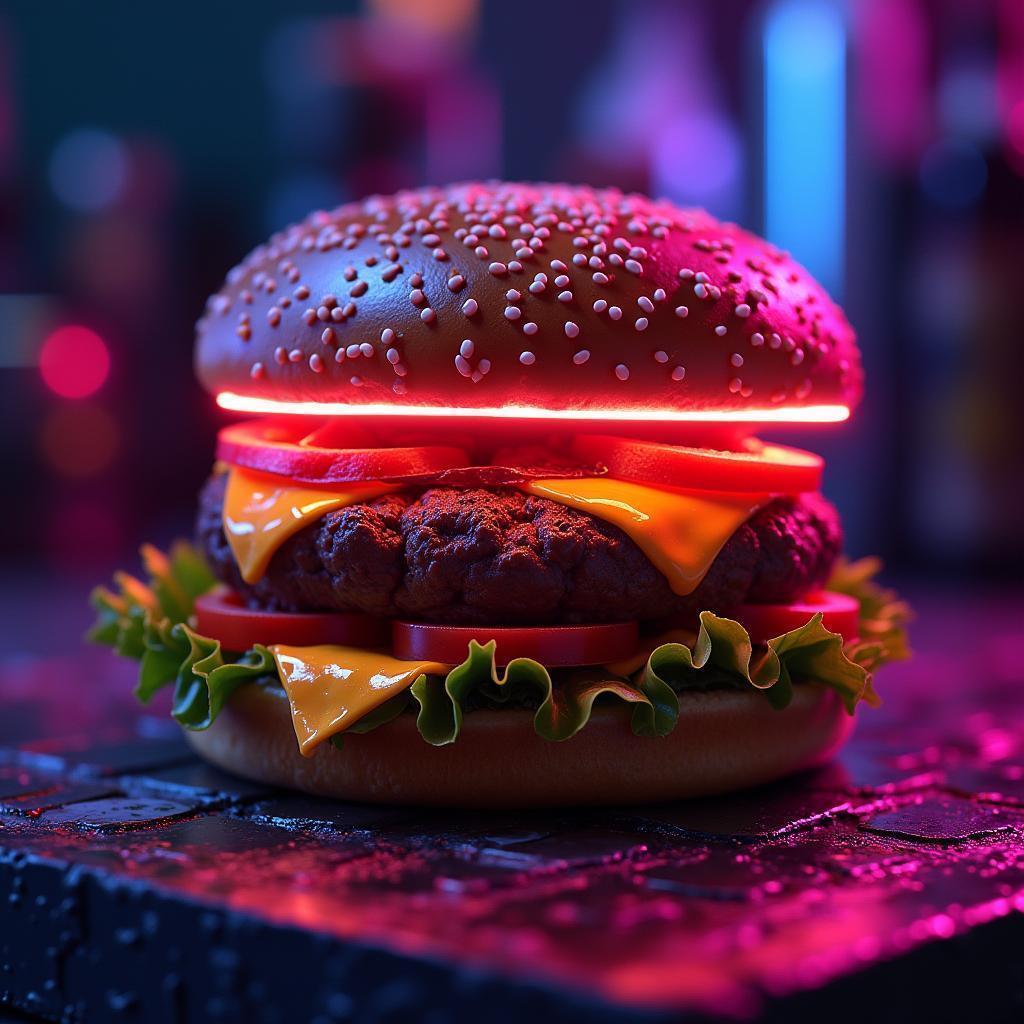 Neonpunk Burger Feast in Purple Shadows