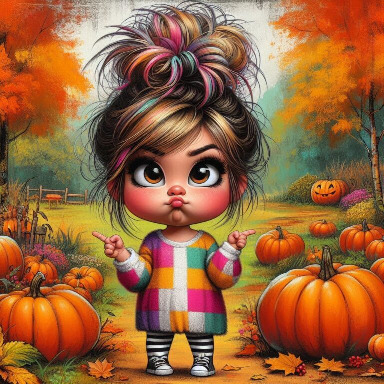 Autumn Scene with Silly Little Girl