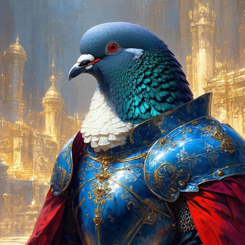 Muscular Pigeon Knight in Blue and Red