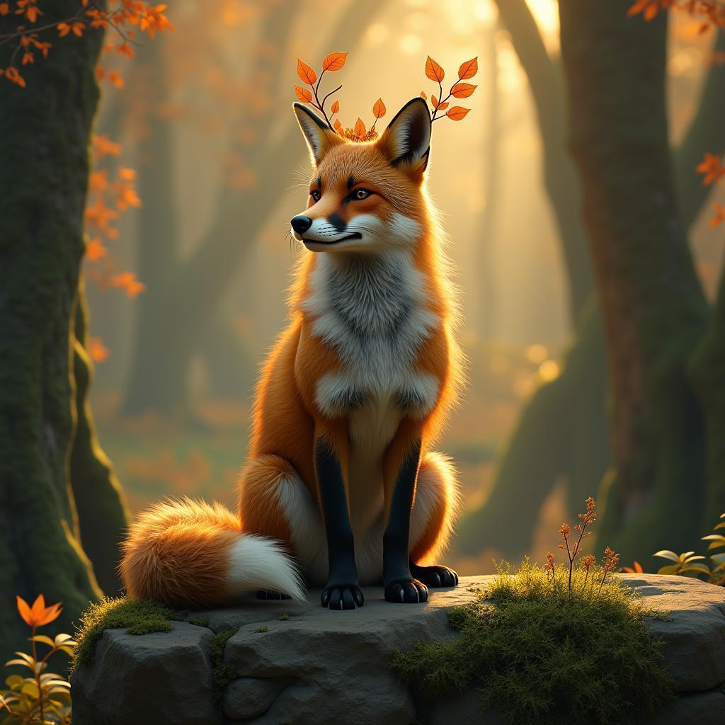 Noble Fox in Toga on Mossy Stone