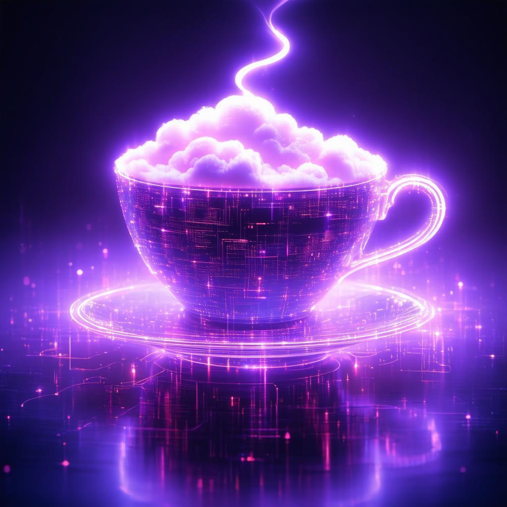 Neon Teacup Cloud Over a Future Skyline