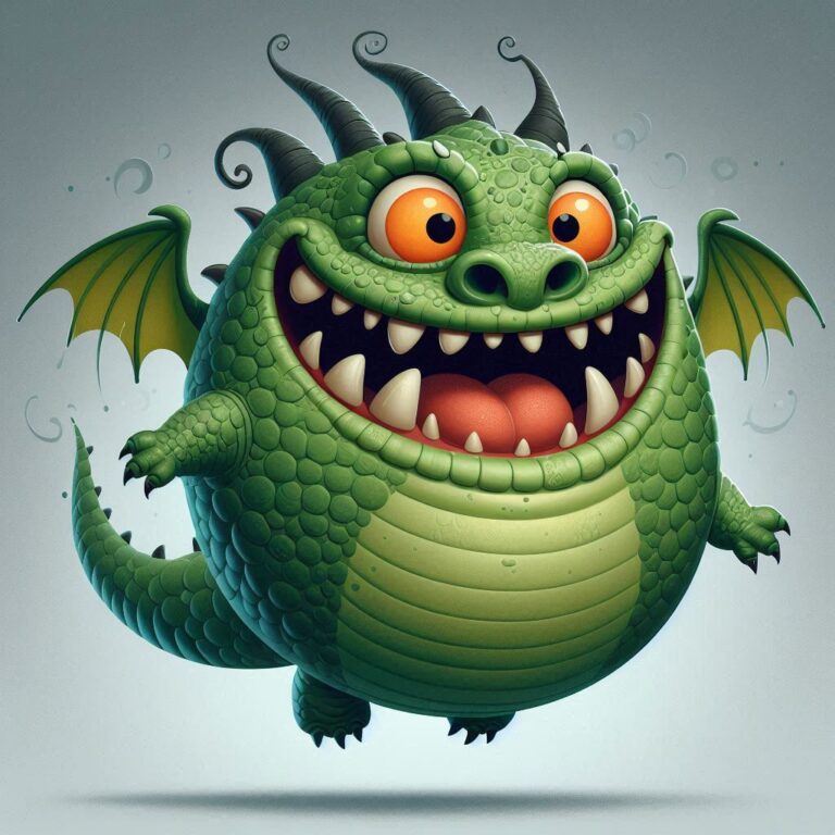 A whimsical playful green dragon