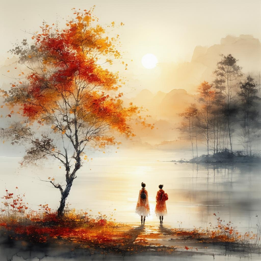 Autumn Tree Watchers at the Setting Sun