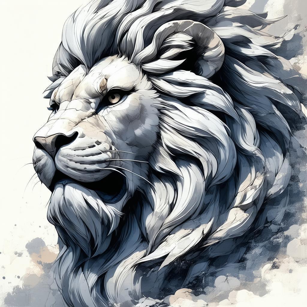 Iconic Stone Lion in Bold Manga Ink