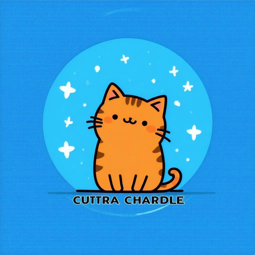 Orange Cartoon Cat on Starry Blue Circle