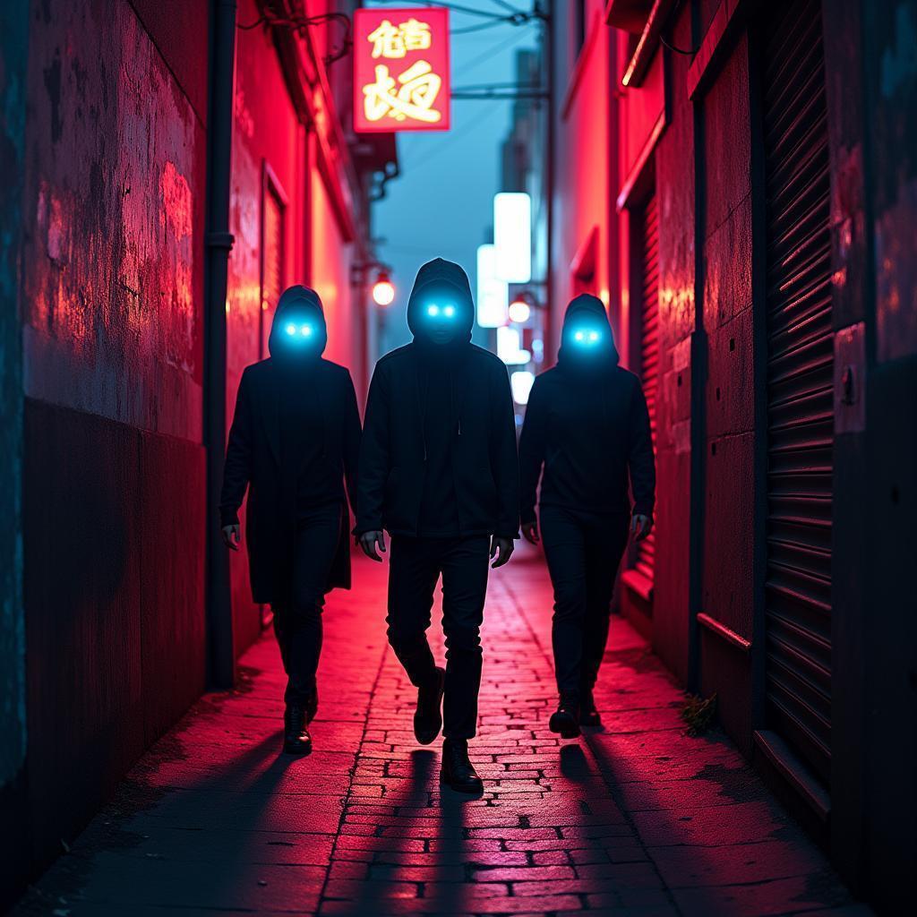 Shadowy Figures in a Neon Lit Alley
