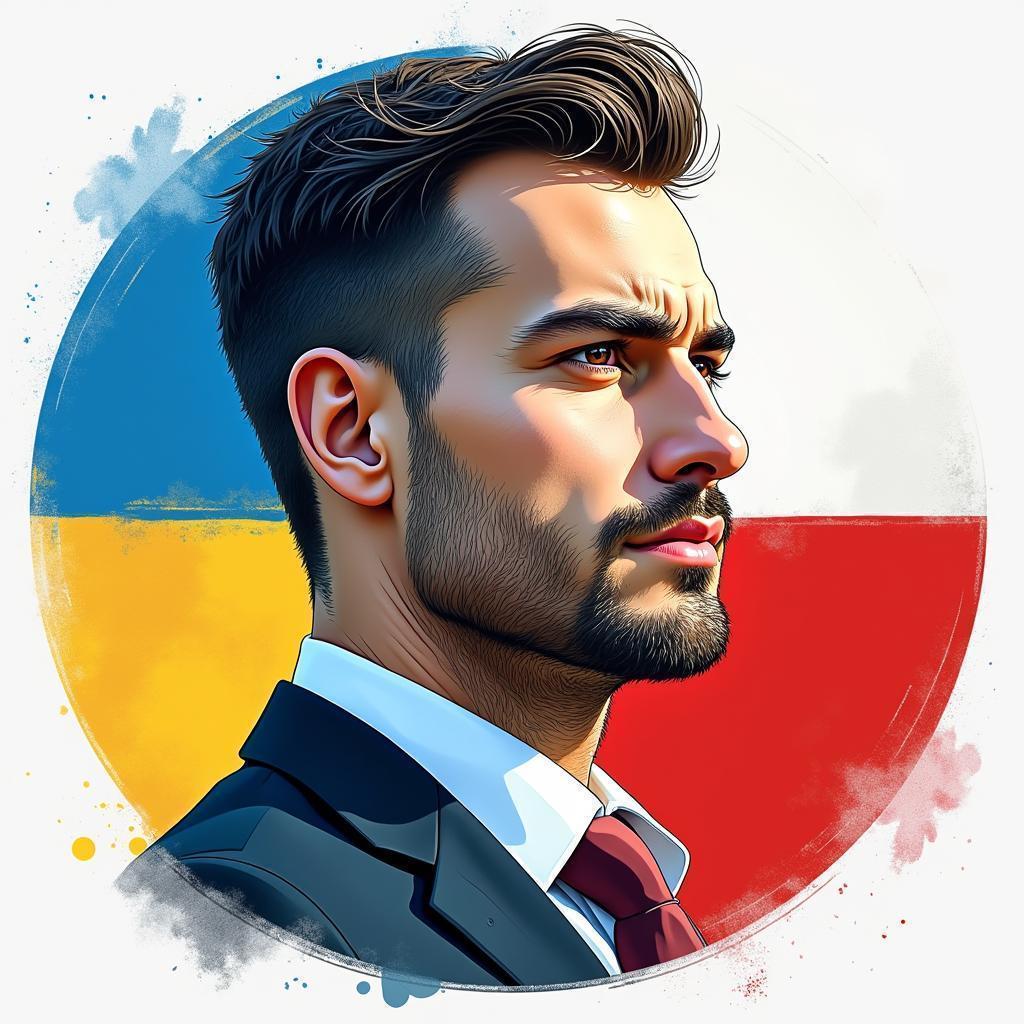 Businessman Between Ukrainian and Polish Flags