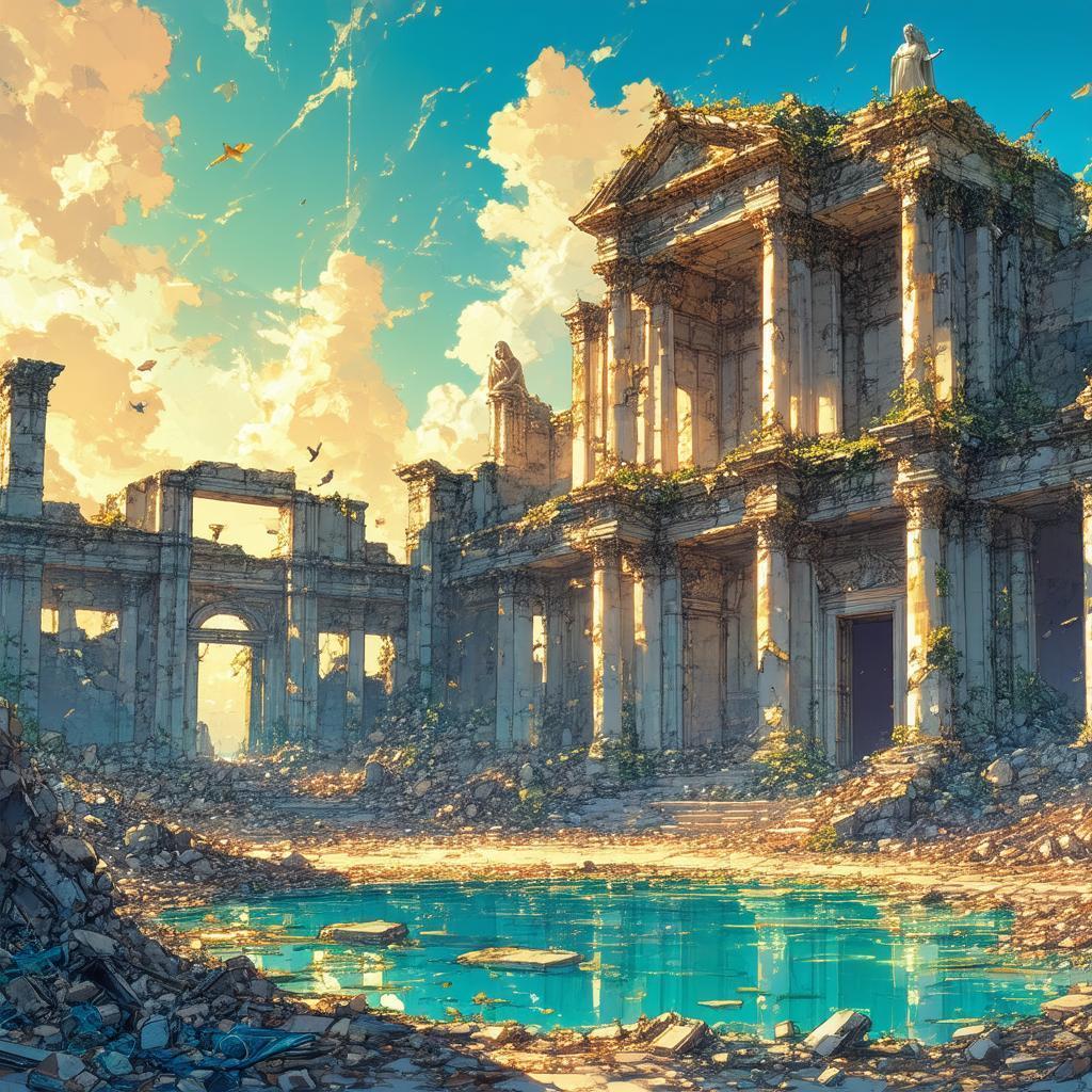 Golden Hour Ruin With a Proud Statue